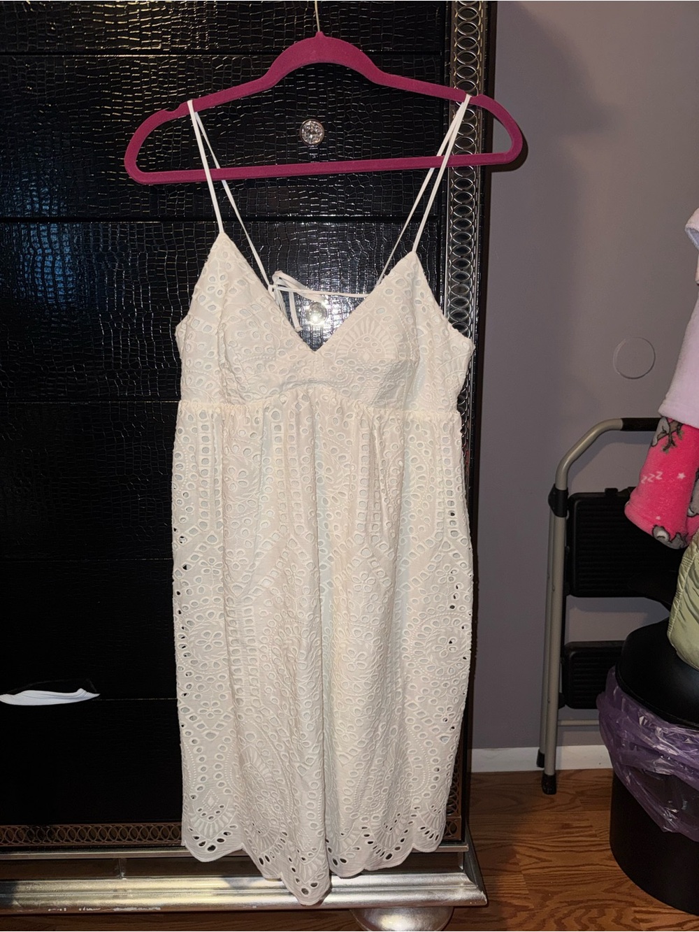 H&M Cream Eyelet Midi Sundress with Spaghetti Straps